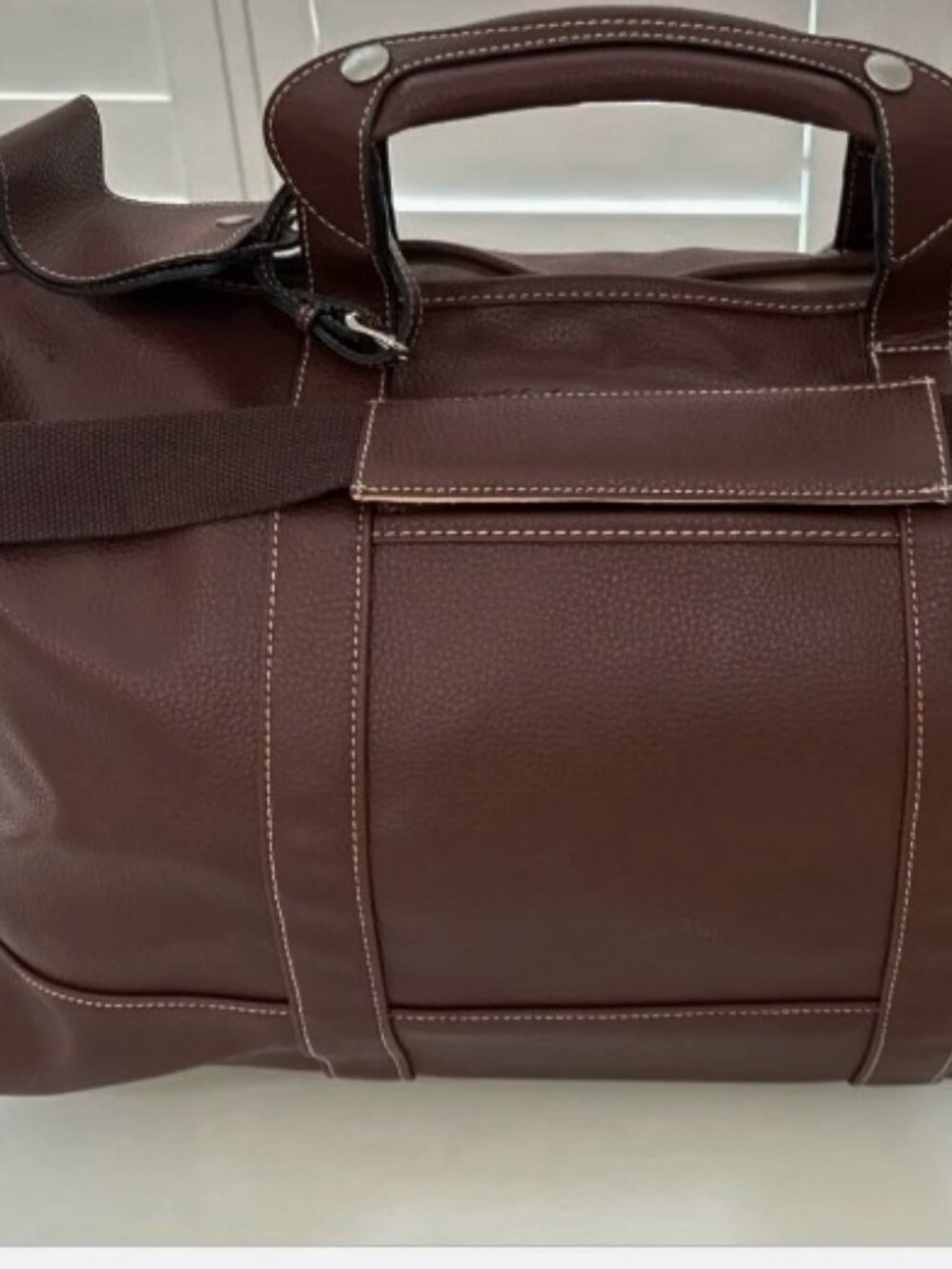 $795 Barrington 360 Brown Pebbled Duffle Weekender Carry On Travel Bag Unixex - Picture 3 of 12